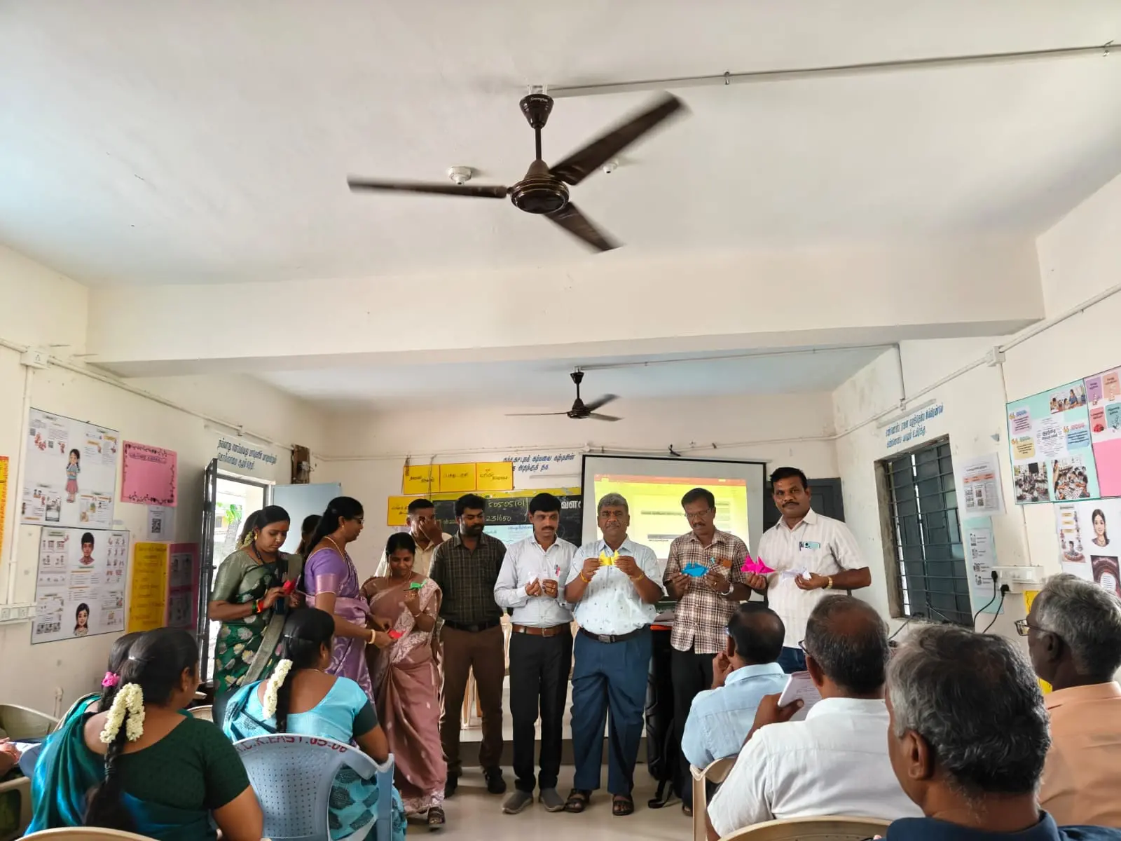 Respected Principal Sir and BEO Sir visited the Block-Level Training Programme on the New Textbooks for Classes 1–3 at Karimangalam Block and interacted with the participants.